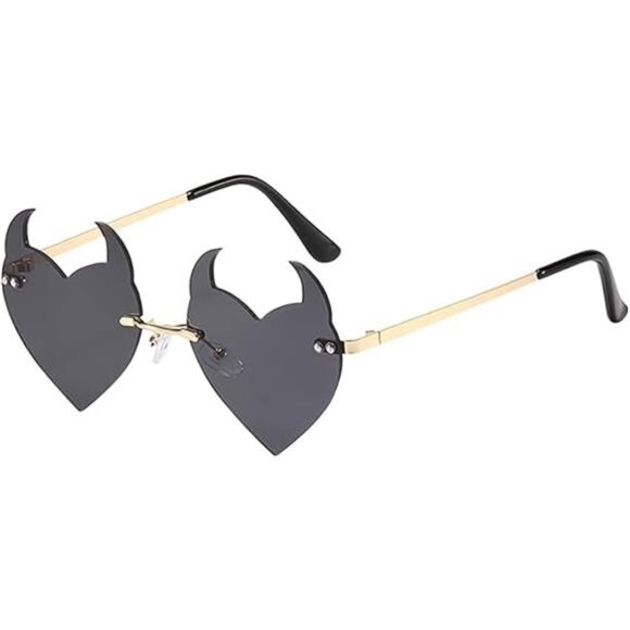Goth Horns Heart Sunglasses for Women - Rimless 90s Punk Trendy - Picture 6 of 7
